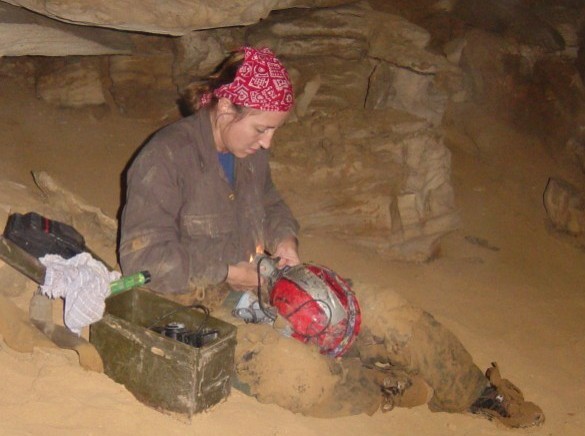 Photo of Cat Kennedy in Redmond Creek Cave.