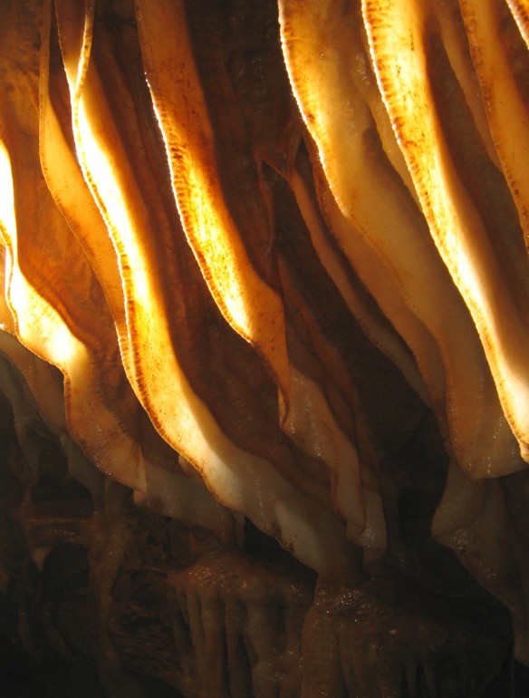 A bunch of translucent draperies backlit from the side.